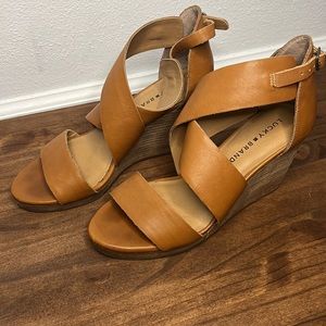Lucky Brand Brown Leather Wedge Sandals